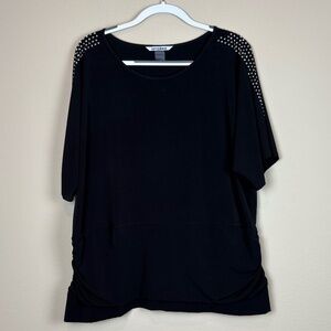 Nygard Collections Black Pullover with Rhinestones Accents and Side Ruching
